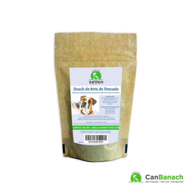 seVen - Snack para perros y gatos Grain Free de 80% de pescado 100 GR seVen - Snack para perros y gatos Grain Free de 80% de pescado 100 GR